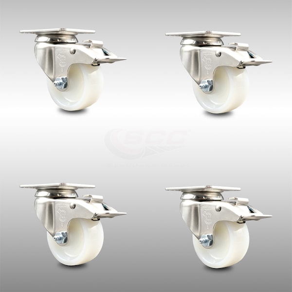 Service Caster 3 Inch 316SS Nylon Wheel Swivel Top Plate Caster Set Total Lock Brake SCC SCC-SS316TTL20S314-NYS-4 - main